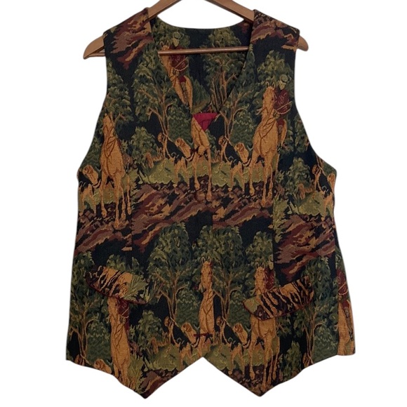 Handmade Vest Women Large Brown Green Tapestry Hunting Sporting Dogs Waistcoat - Picture 1 of 11